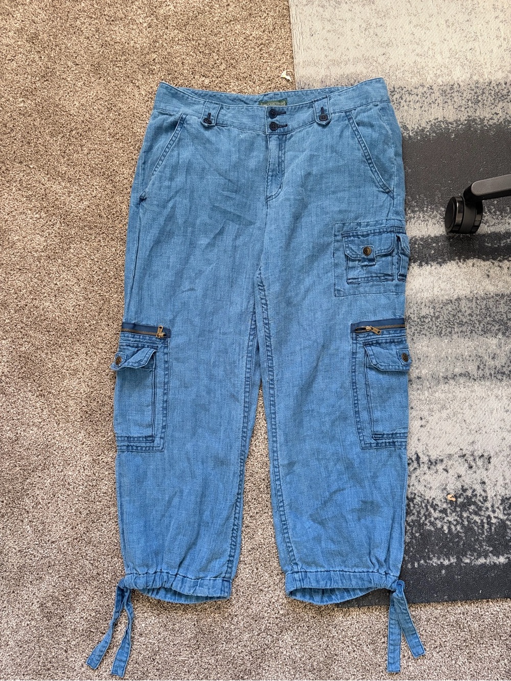 Y2K Lauren Ralph Lauren Light Blue Cropped Cargo Jeans 100% Linen